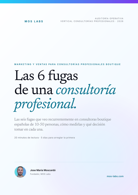 Portada de la guía 'Las 6 fugas — Consultorías profesionales' por Jose María Moscardó